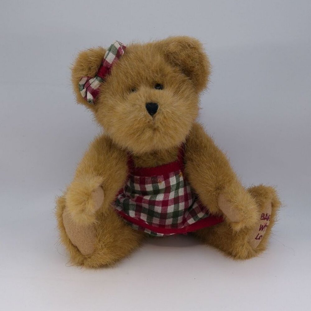 Boyds Baked With Love Plush Bear 8in with Plaid Apron & Bow Collectible